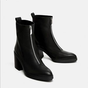 ZARA leather front zip booties